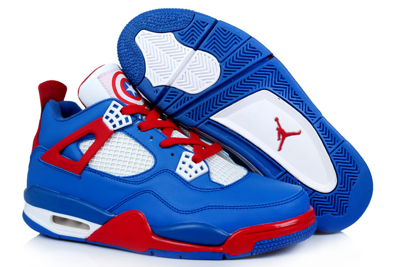 New Arrival Jordan 4 Captain America Edition Blue White Red Shoes